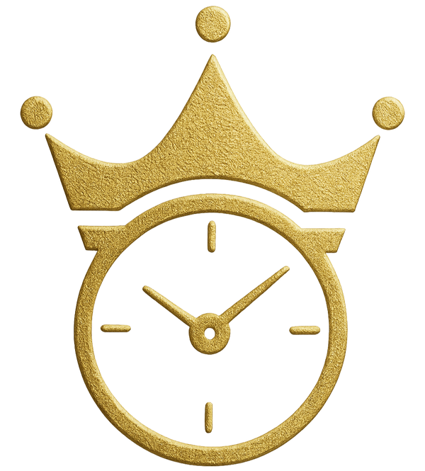 Gold crown-shaped clock on a white background